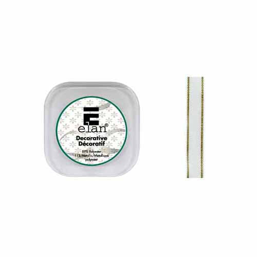 ELAN Metallic Stripes Ribbon 12 mm × 5.5 m, White/Gold