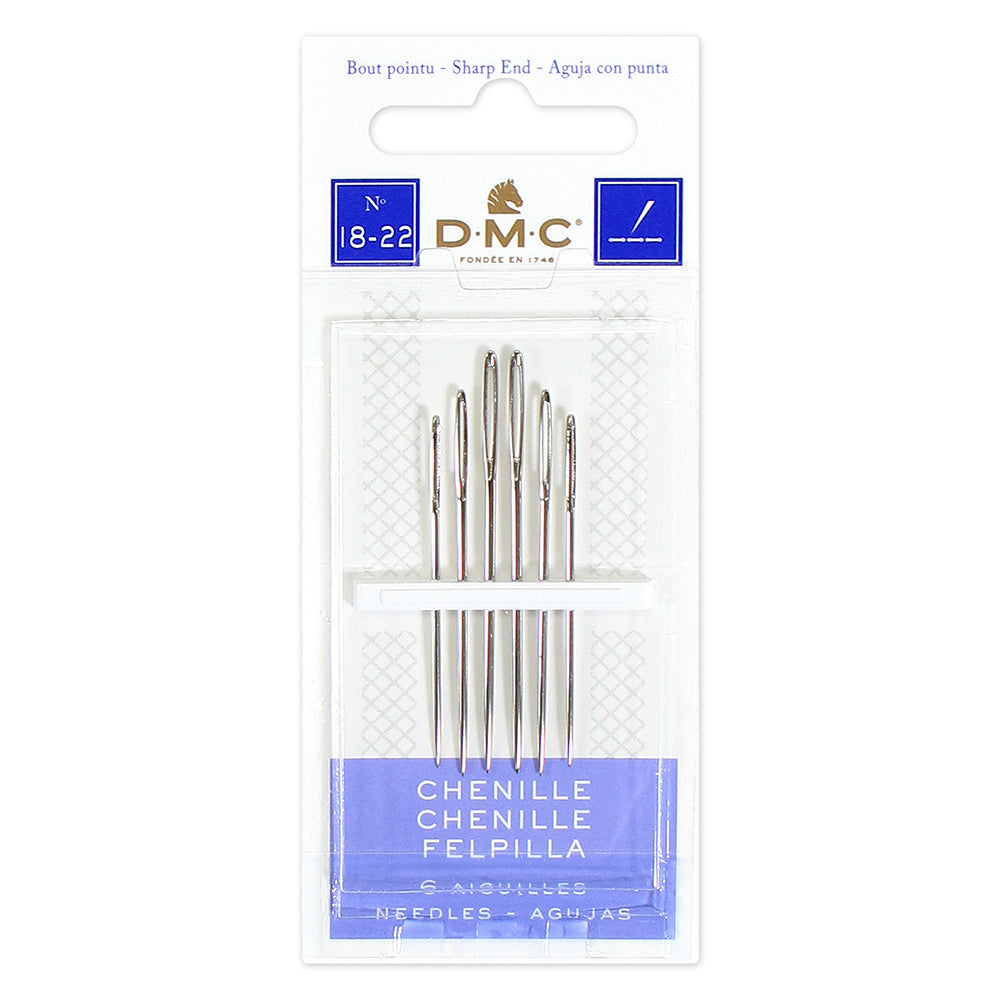 DMC Chenille Needles Sharp Point Size 18–22 Nickel-Plated Steel 6 Pack