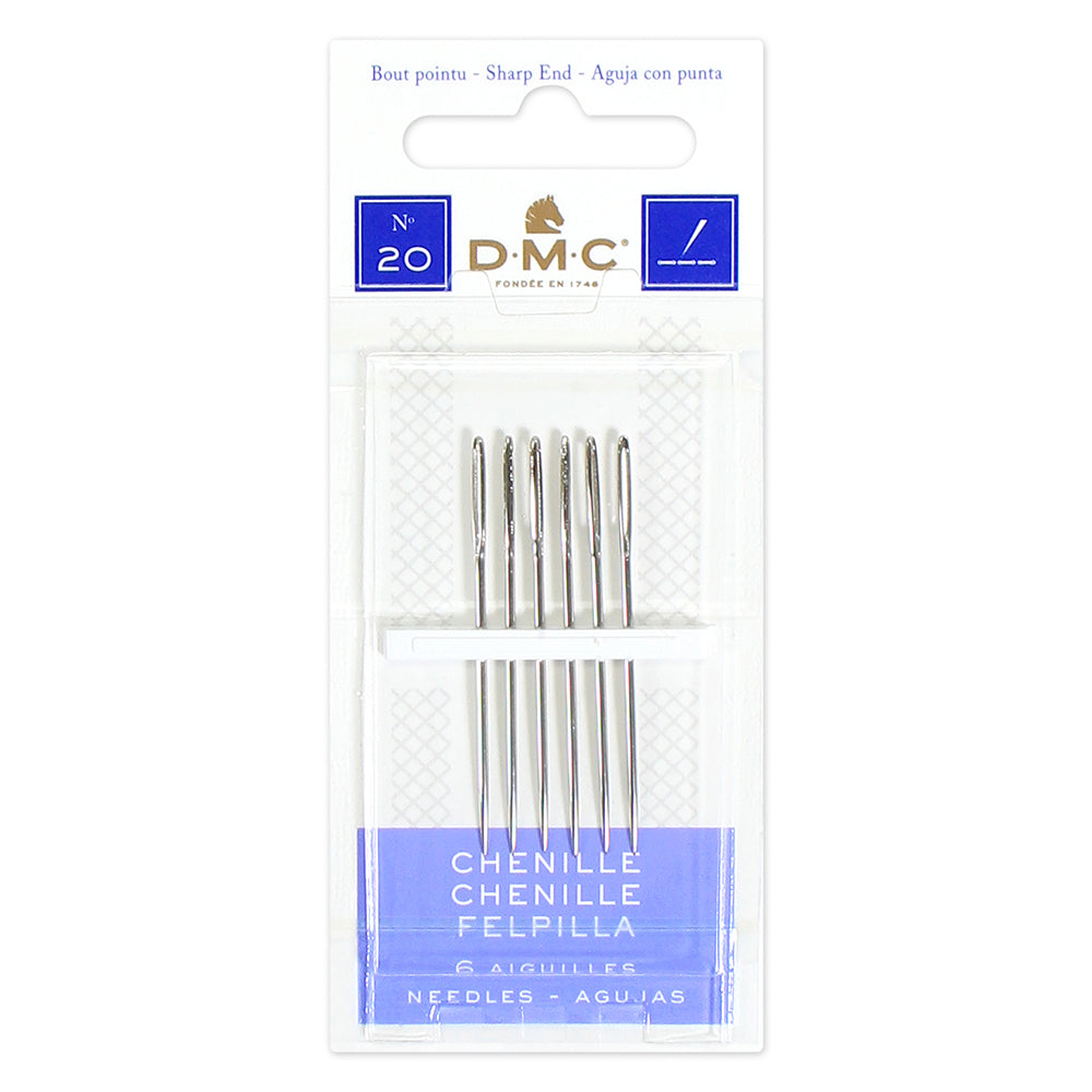 DMC Chenille Needles Sharp Point Size 20 Nickel-Plated Steel 6 Pack