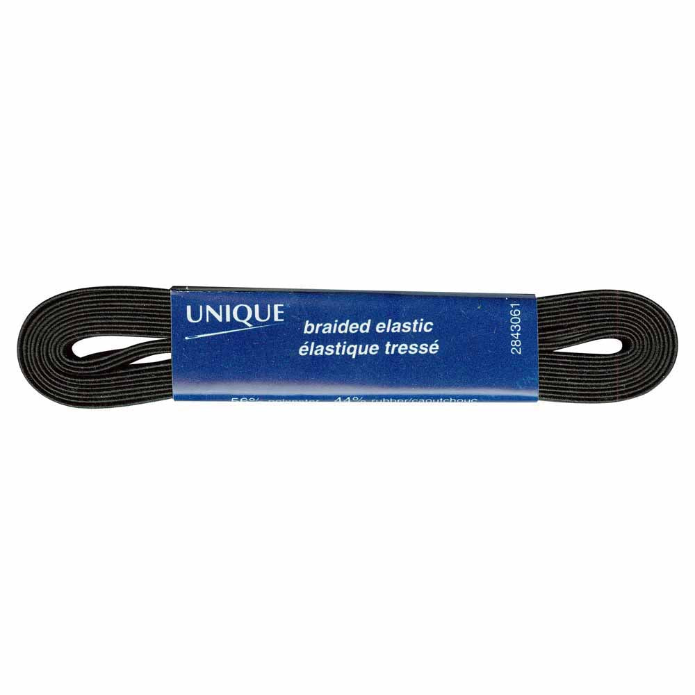 UNIQUE Braided Elastic – 6mm × 2.7m (1/4" × 2.95 yd) – Black