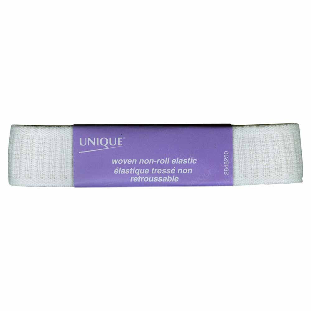 UNIQUE Woven Non‑Roll Elastic – 25 mm × 0.9 m – White