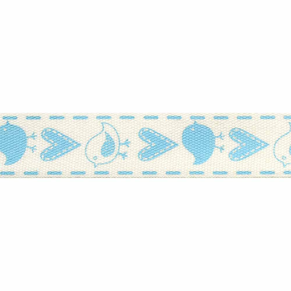 ELAN Cotton Trim 15mm x 5m - Blue Hearts & Birds
