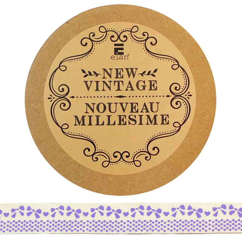 ELAN Cotton Ribbon - Bow & Dots - 15mm x 5m ( 5/8" x 5 1/2") - Lavender