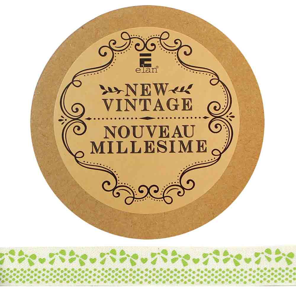 ELAN Cotton Ribbon - Bow & Dots - 15mm x 5m ( 5/8" x 5 1/2") - Lime