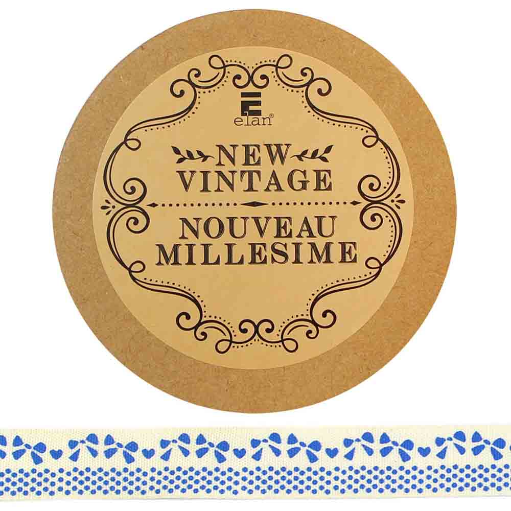 ELAN Cotton Ribbon - Bow & Dots - 15mm x 5m ( 5/8" x 5 1/2") - Light Blue