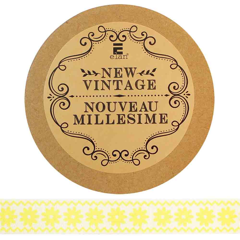 ELAN Cotton Ribbon - Daisies & Zigzags - 15mm x 5m (5/8" x 5 1/2") - Yellow