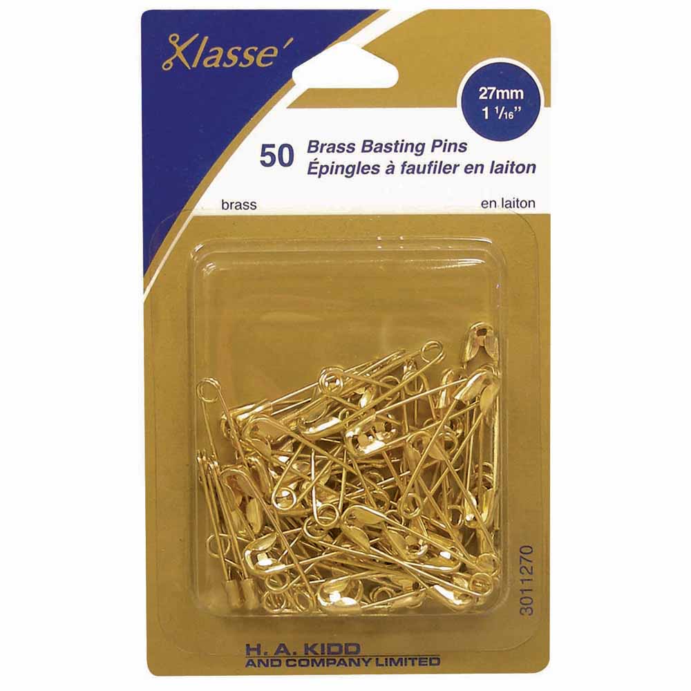 KLASSÉ Brass Safety Pins Rust Resistant 27 mm (1 1/16") Size 1 50 Count