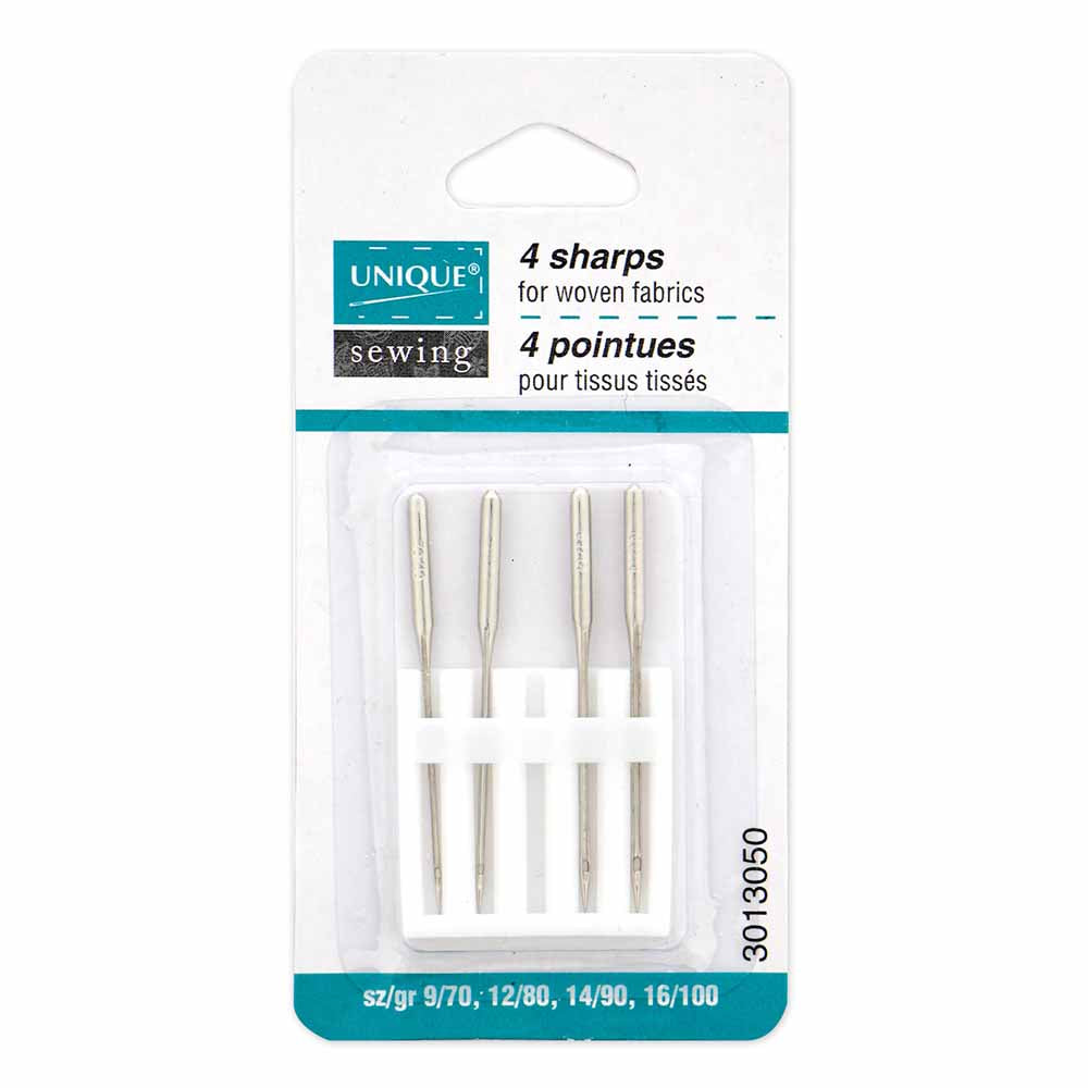 UNIQUE SEWING Sharps Sewing Machine Needles, Assorted 70/10–100/16 — 4 Pack