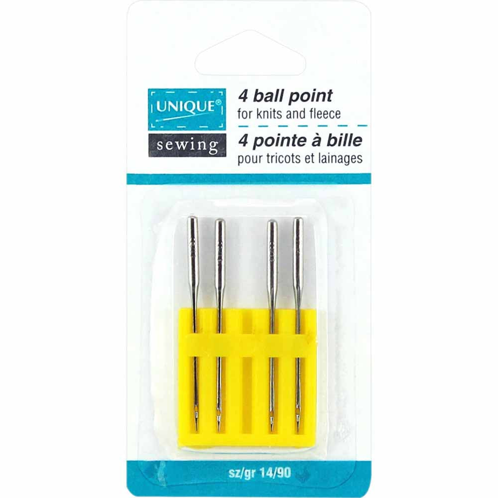 UNIQUE SEWING Ball Point Sewing Machine Needles, Size 90/14 — 4 Pack