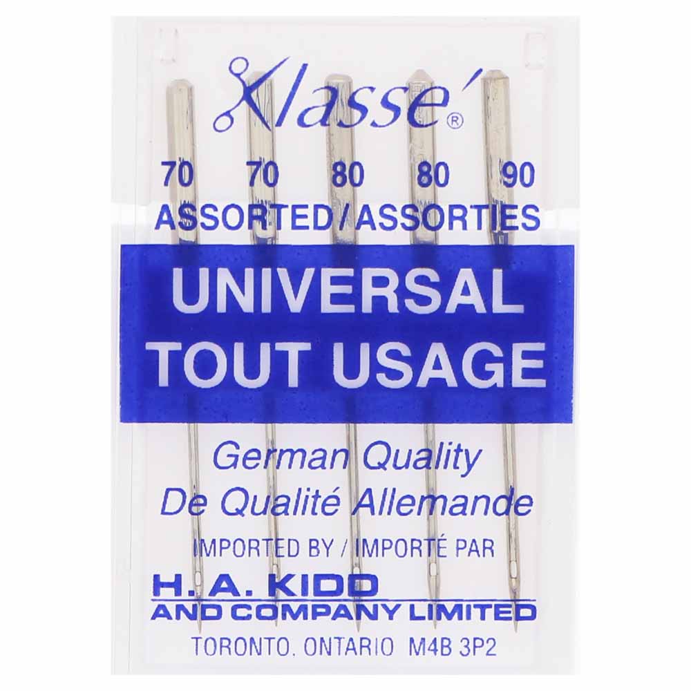 KLASSÉ Universal Sharps Sewing Machine Needles Assorted 70/10, 80/12, 90/14 5 Count