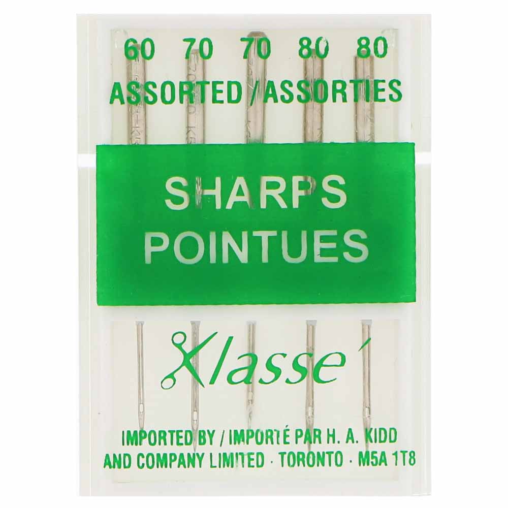 KLASSE Sharps Sewing Machine Needles Assorted 60/8, 70/10, 80/12 5-Pack