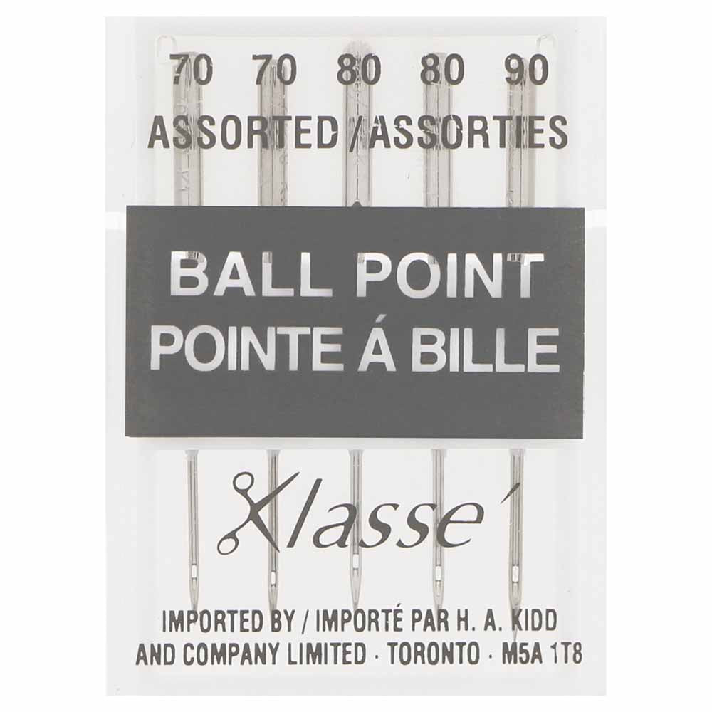 KLASSE Ball Point Sewing Machine Needles Assorted 2×70/10, 2×80/12, 1×90/14 5-Pack