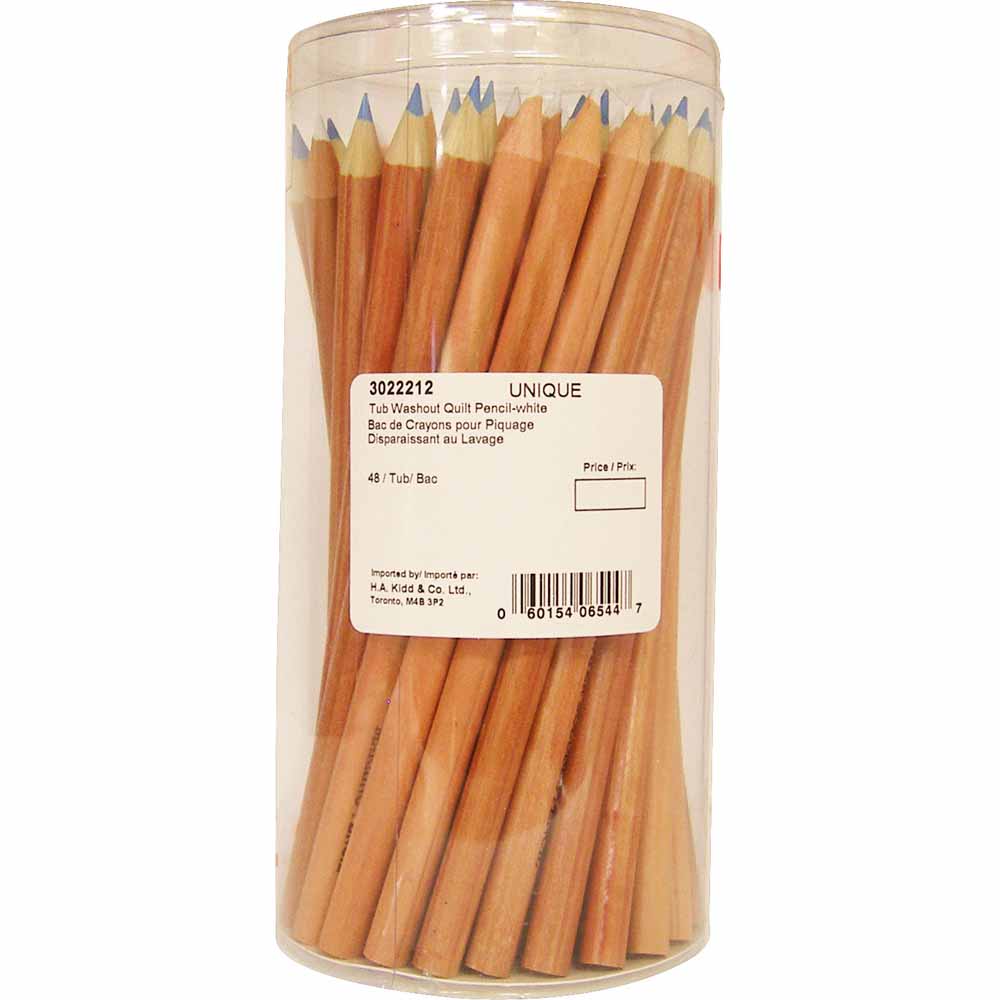 UNIQUE Tub O’ Washout Quilt Pencils – Thick Lead, White/Blue (48 pcs)