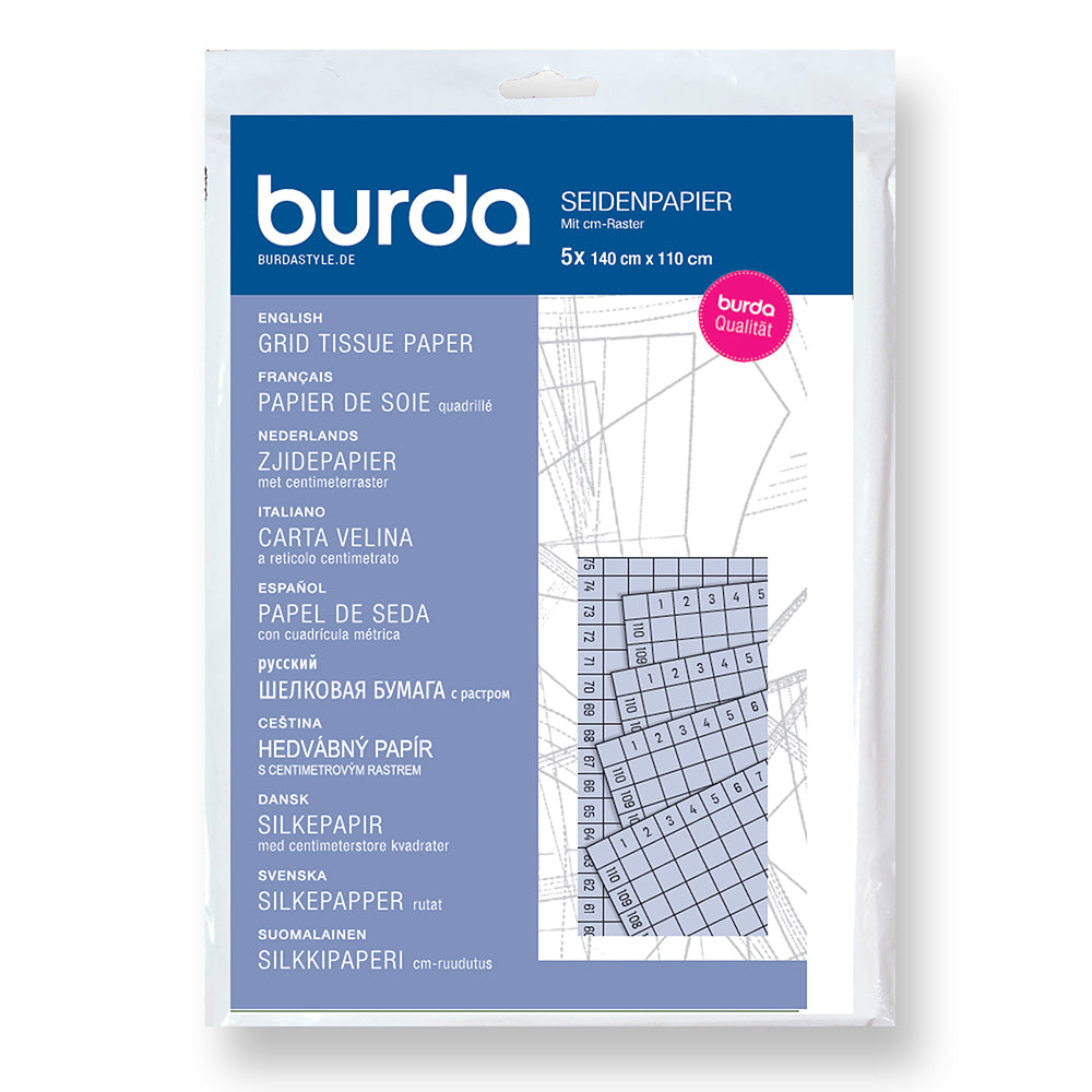 BURDA Grid Tissue Paper Centimetre Grid 150 X 110Cm 5 Sheets