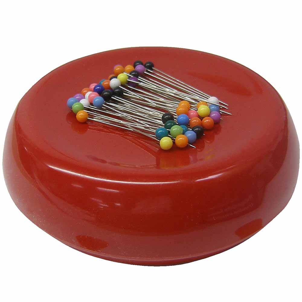 GRABBIT Magnetic Pincushion With 50 Pins 4In Red