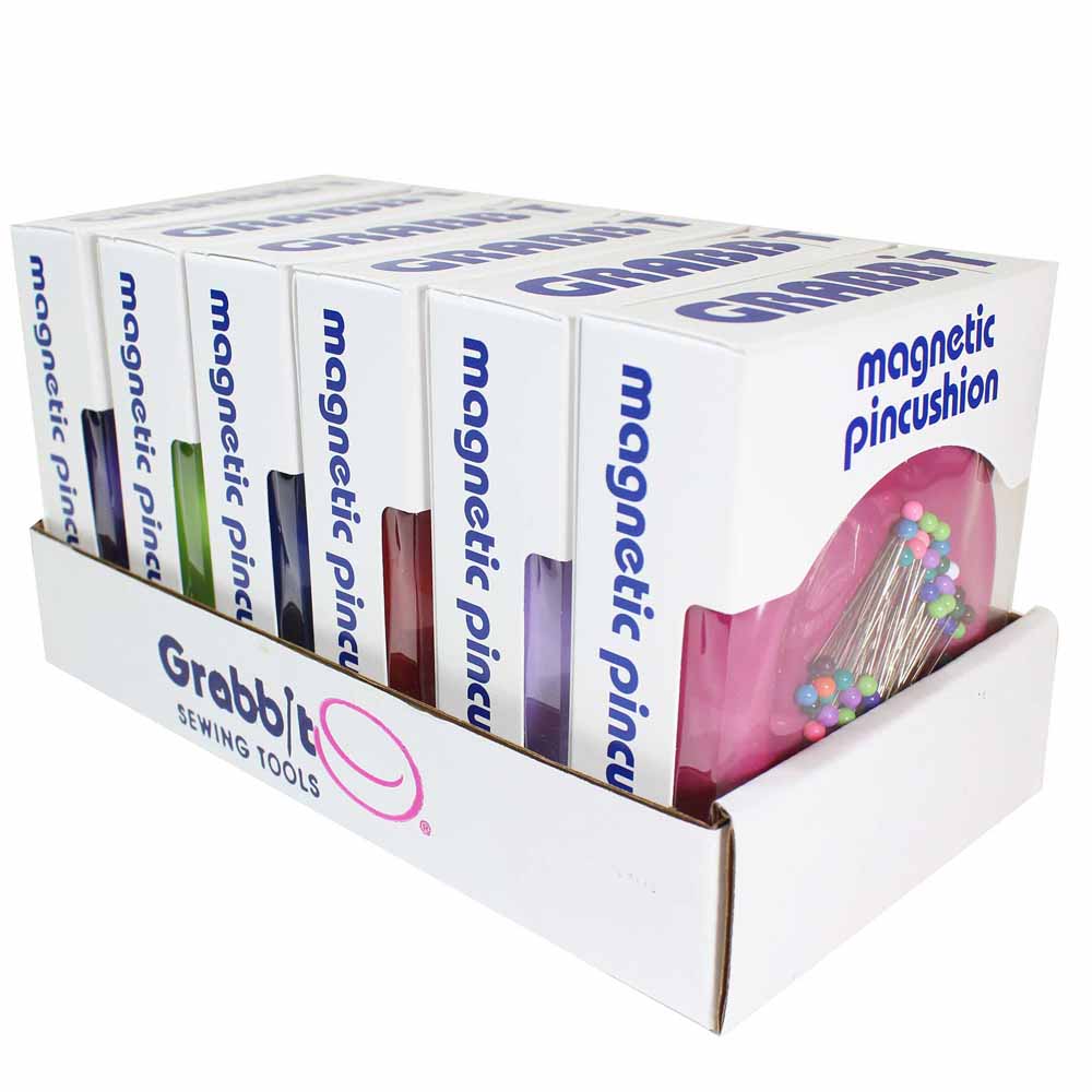 GRABBIT Magnetic Pincushion With 50 Pins Assorted Colours