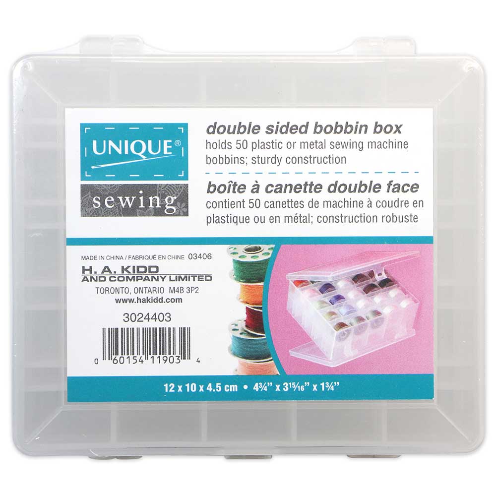 HEMLINE Double‑Sided Bobbin Box – Holds 50 Bobbins – 12 × 11 × 4.7 cm (4¾ × 4¼ × 1¾ in)