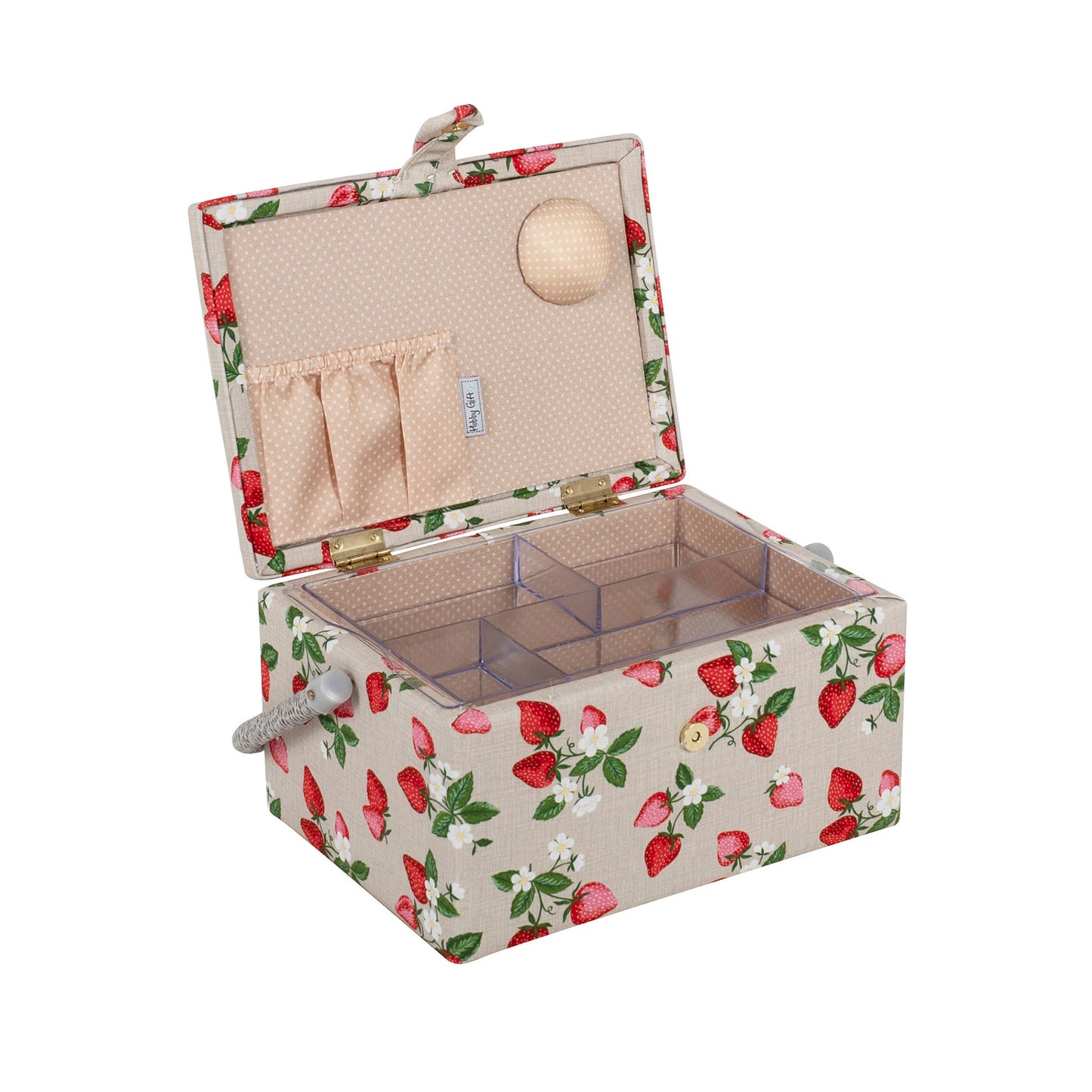 HOBBY GIFT Medium Sewing Basket, Strawberries, Approx. 25.5 × 18.5 × 14.5 cm