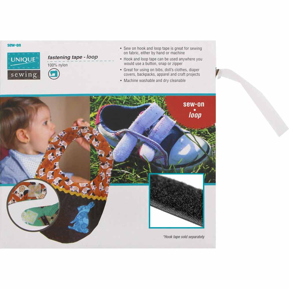 UNIQUE SEWING Sew‑On Loop Side Tape — White — 19 mm x 10 m