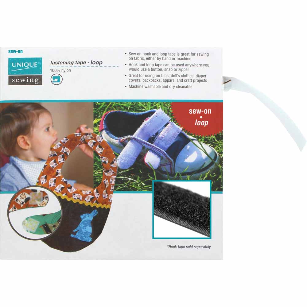 UNIQUE SEWING Sew‑On Loop Side Tape — White — 25 mm x 10 m
