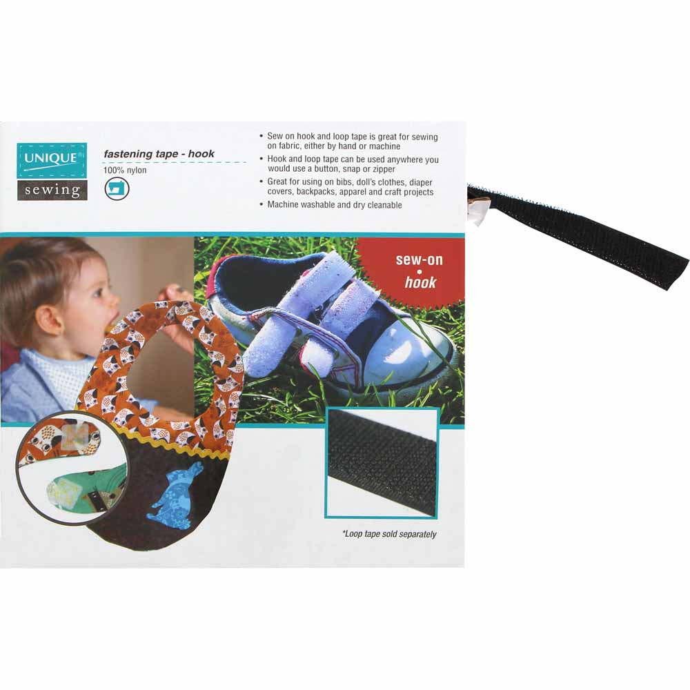 UNIQUE SEWING Sew‑On Hook Side Tape — Black — 25 mm x 10 m