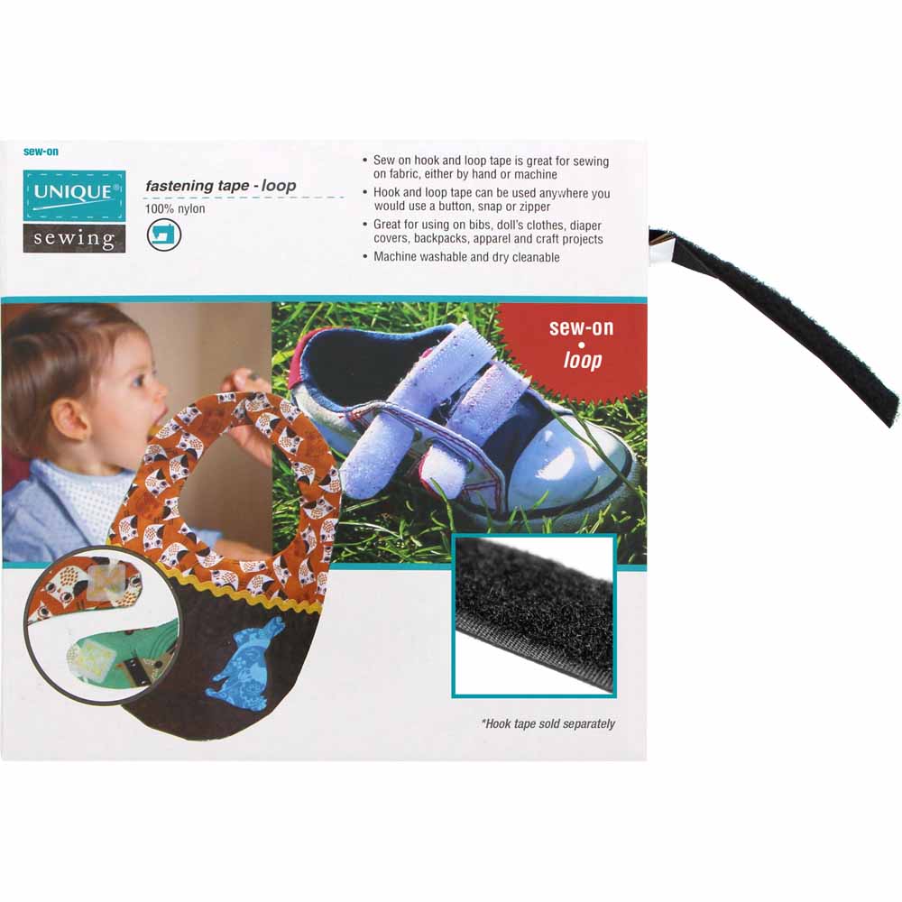 UNIQUE SEWING Sew‑On Loop Side Tape — Black — 25 mm x 10 m