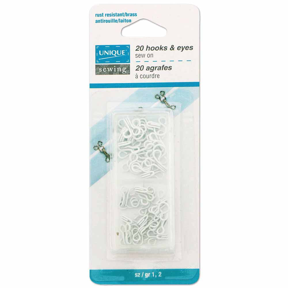 UNIQUE SEWING Hooks & Eyes Assortment — White, 20 sets