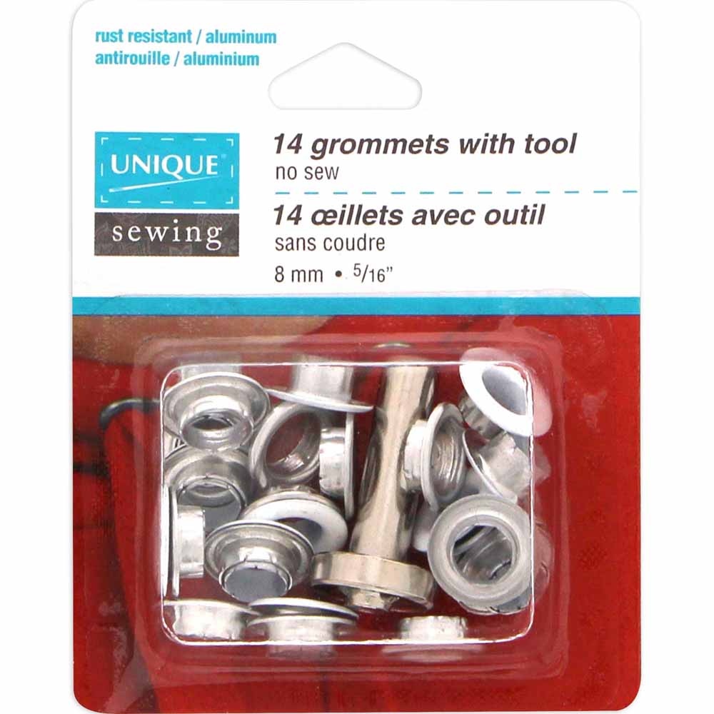 UNIQUE SEWING Grommets with Tool — White, 8 mm (¼″), 14 pcs