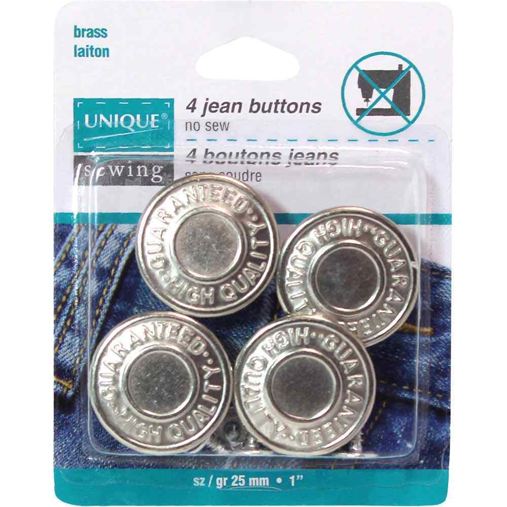 UNIQUE SEWING No‑Sew Jean Buttons – Silver – 25 mm (1″), 4 pcs