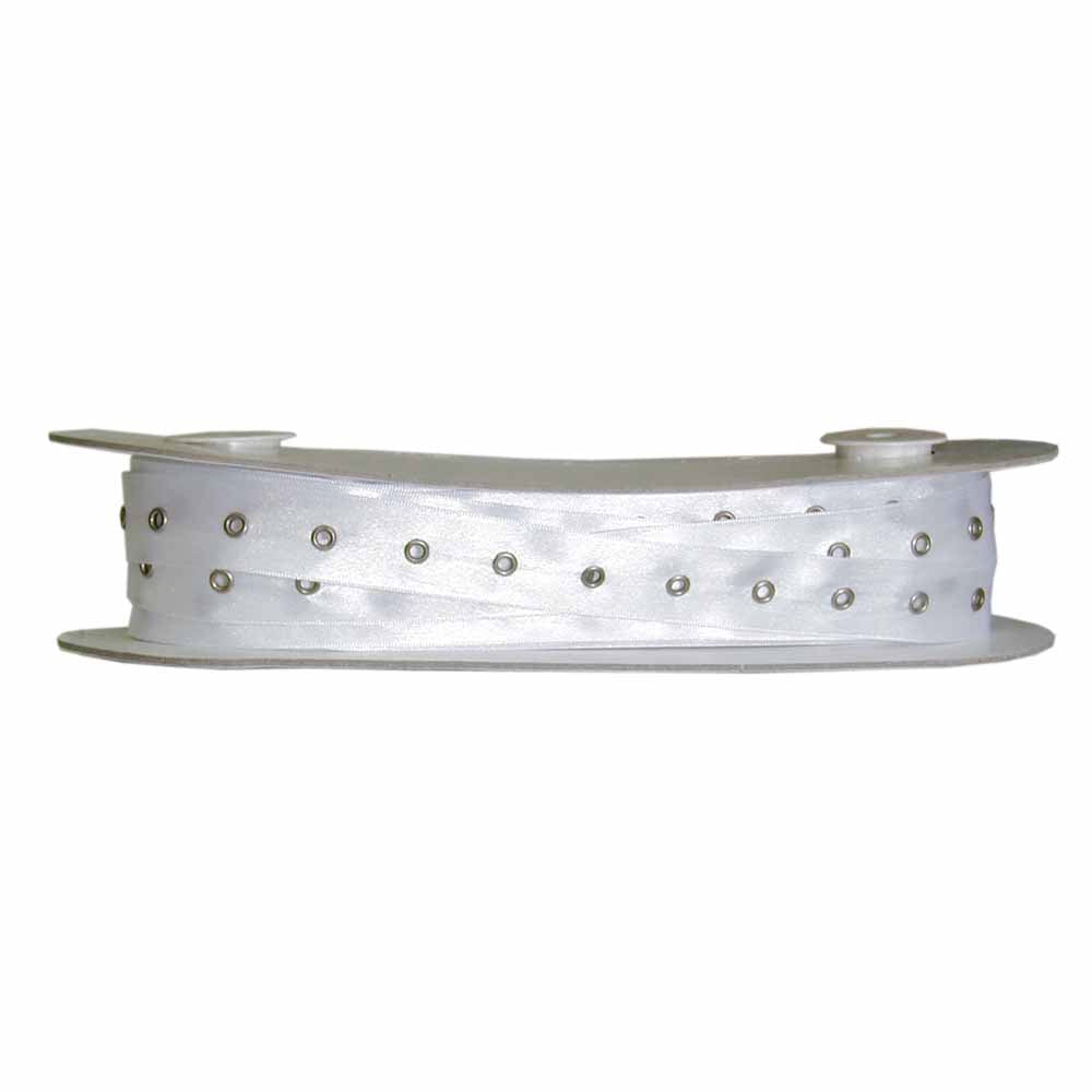 UNIQUE Eyelet Tape White Nylon Satin 2cm × 25m Antique Nickel