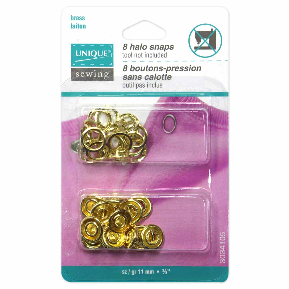 UNIQUE SEWING Halo Snaps — Gold, 11.5 mm (1/2″), 8 Sets