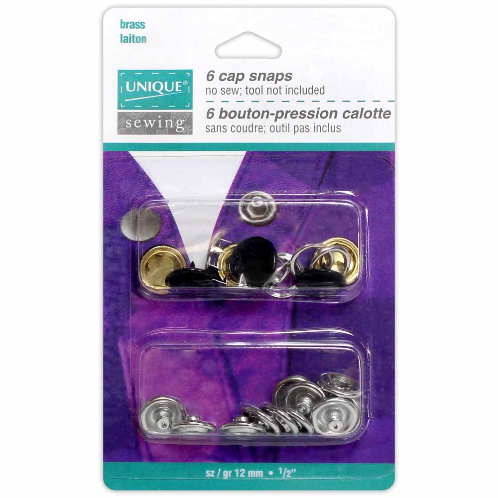 UNIQUE SEWING Cap Snaps — Black Enamel, 11.5 mm (½″), 6 Sets