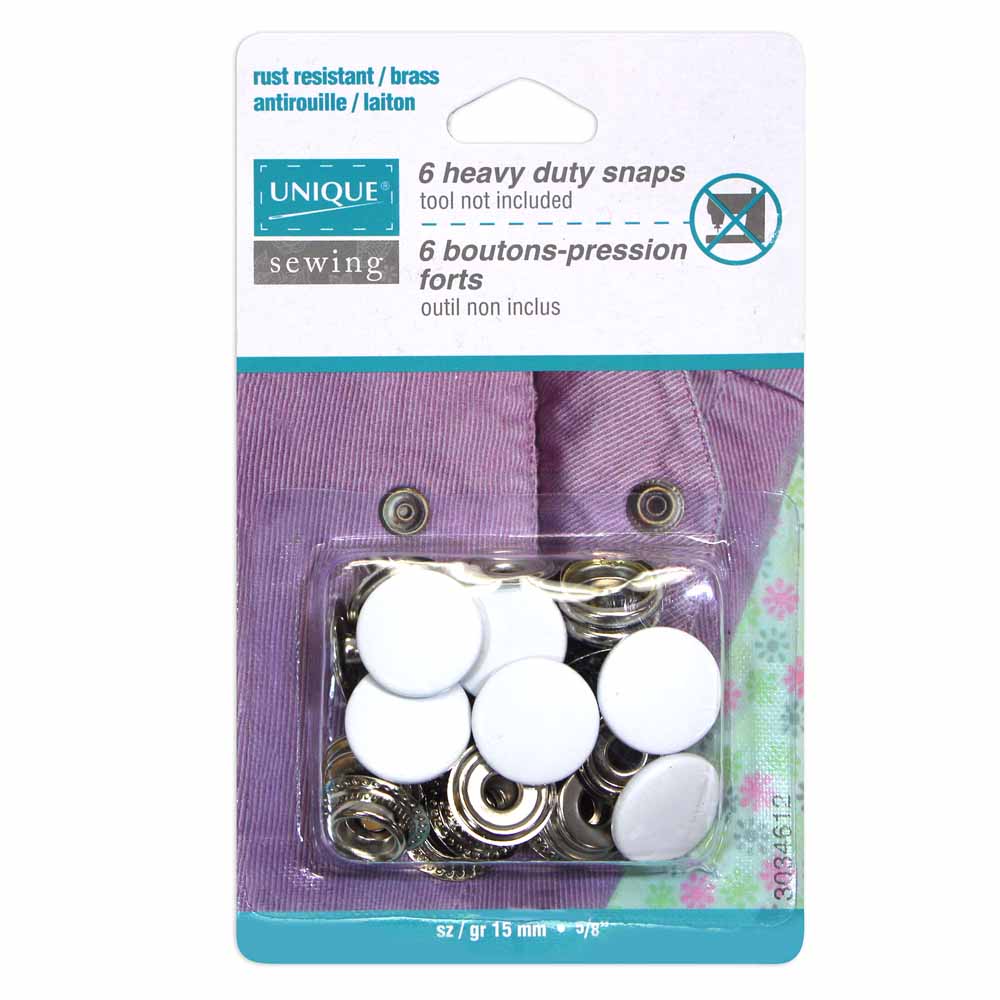 UNIQUE SEWING Heavy Duty Snaps – White – 15mm (5/8") – 6 Sets