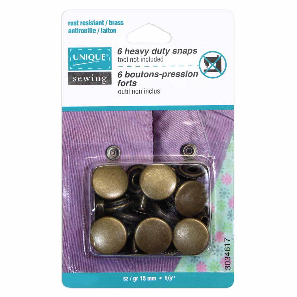 UNIQUE SEWING Heavy Duty Snaps – Antique Brass – 15mm (5/8") – 6 Sets