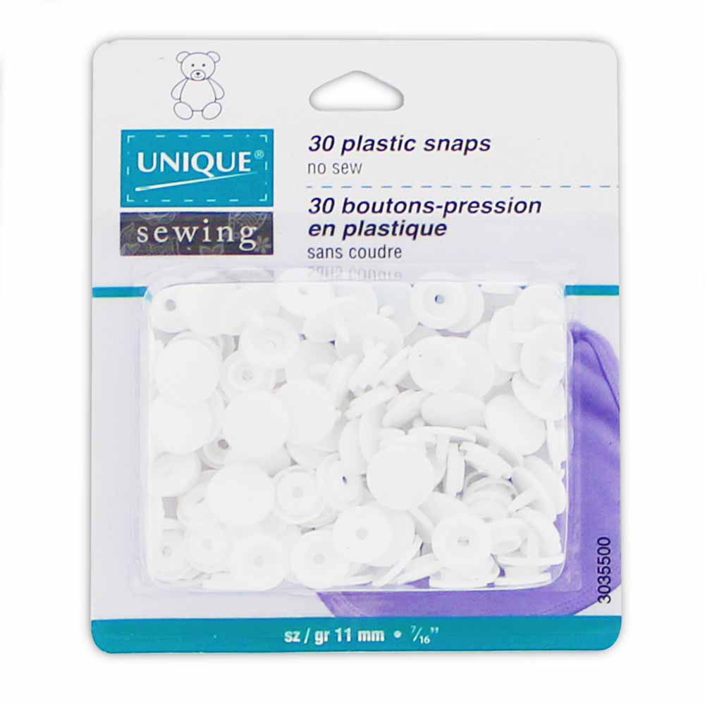 UNIQUE SEWING Plastic Snap Fasteners – White – Size 2 / 11mm (3/8") – 30 Sets