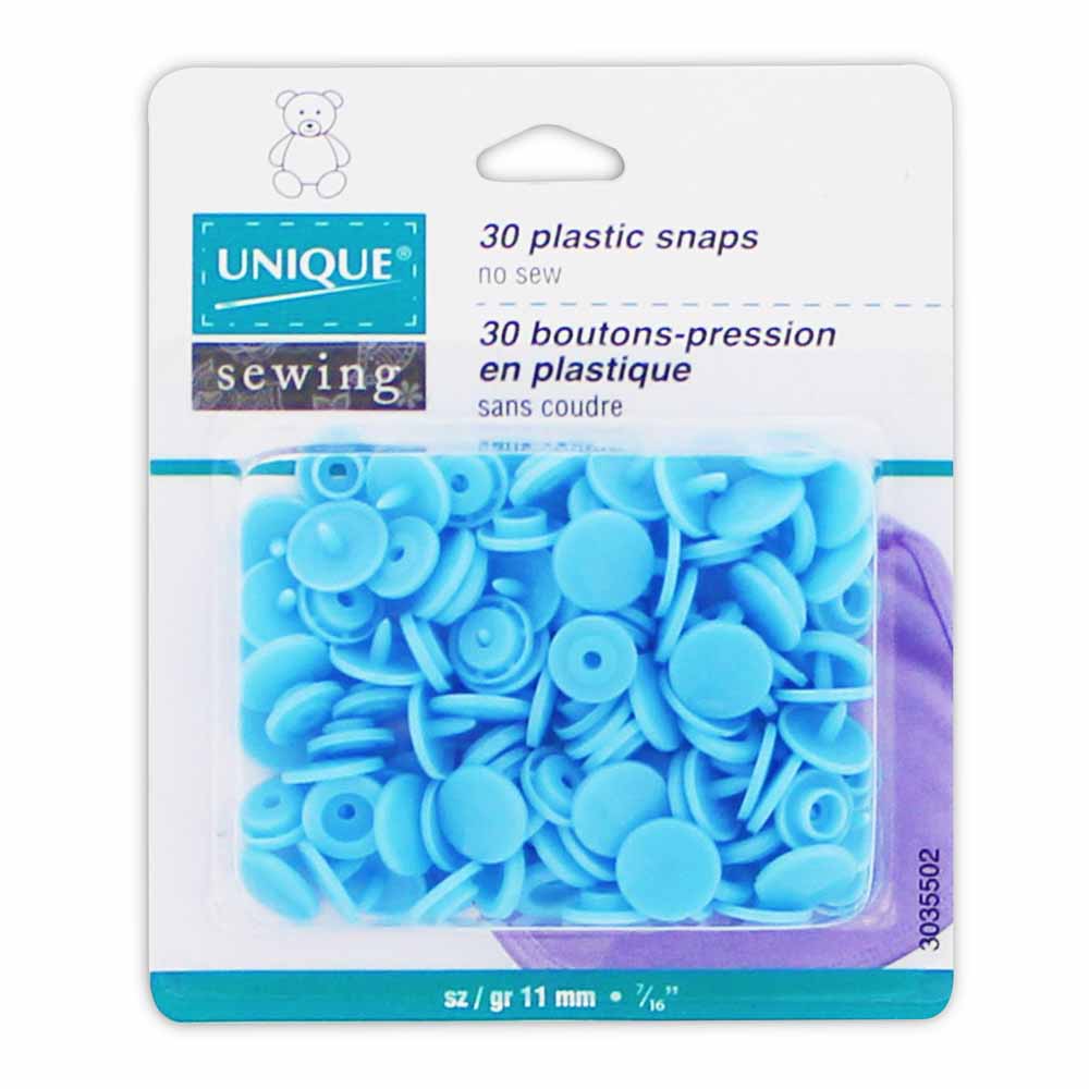 UNIQUE SEWING Plastic Snap Fasteners – Baby Blue – Size 2 / 11mm (3/8") – 30 Sets