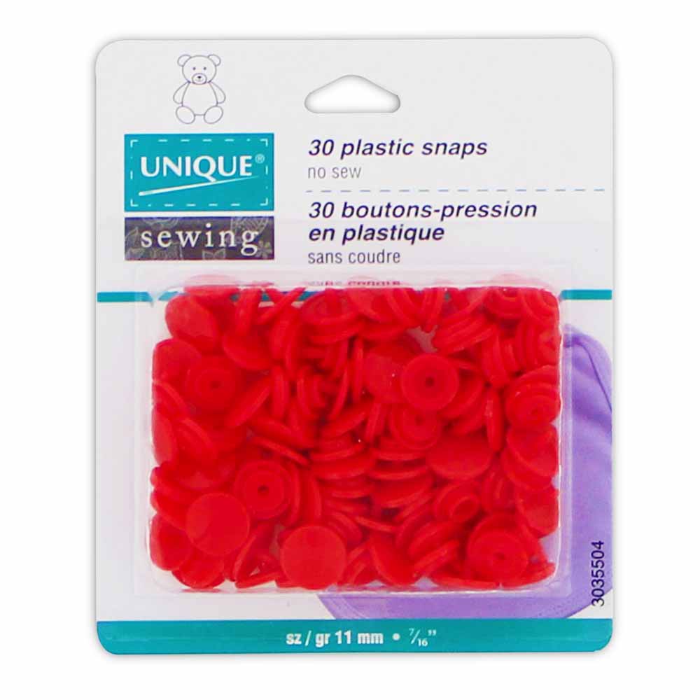 UNIQUE SEWING Plastic Snap Fasteners – Red – Size 2 / 11mm (3/8") – 30 Sets
