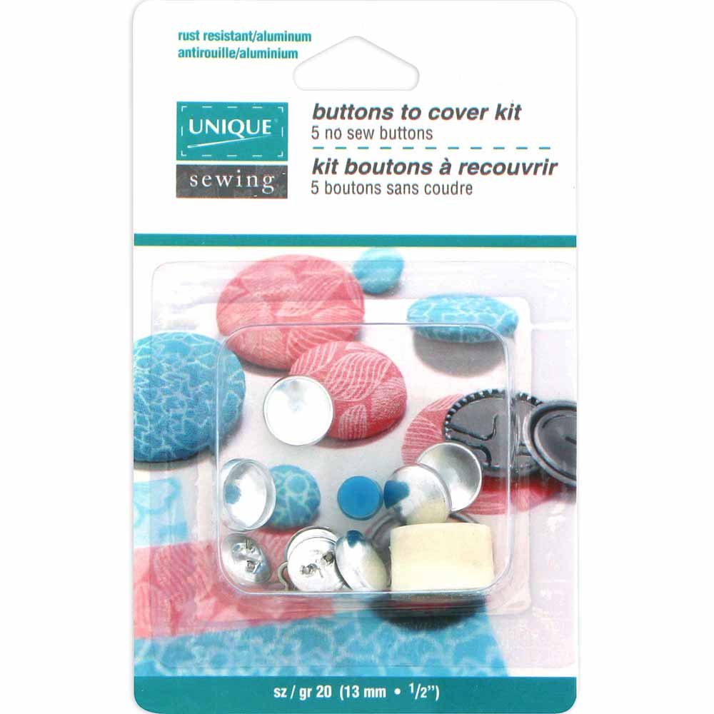 UNIQUE SEWING Buttons to Cover Kit with Tool, Size 20 (12 mm / 1⁄2″) — 5 Sets
