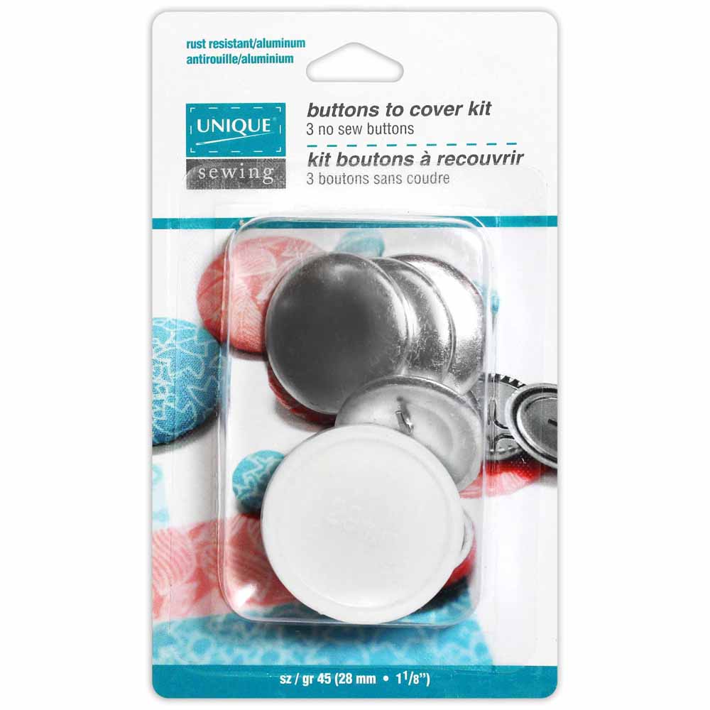 UNIQUE SEWING Buttons‑to‑Cover Kit with Tool — Size 45 (28 mm), 3 sets