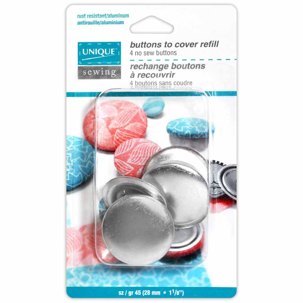 UNIQUE SEWING Buttons to Cover Refill, Size 45 (28 mm / 1 1⁄8″) — 4 Sets