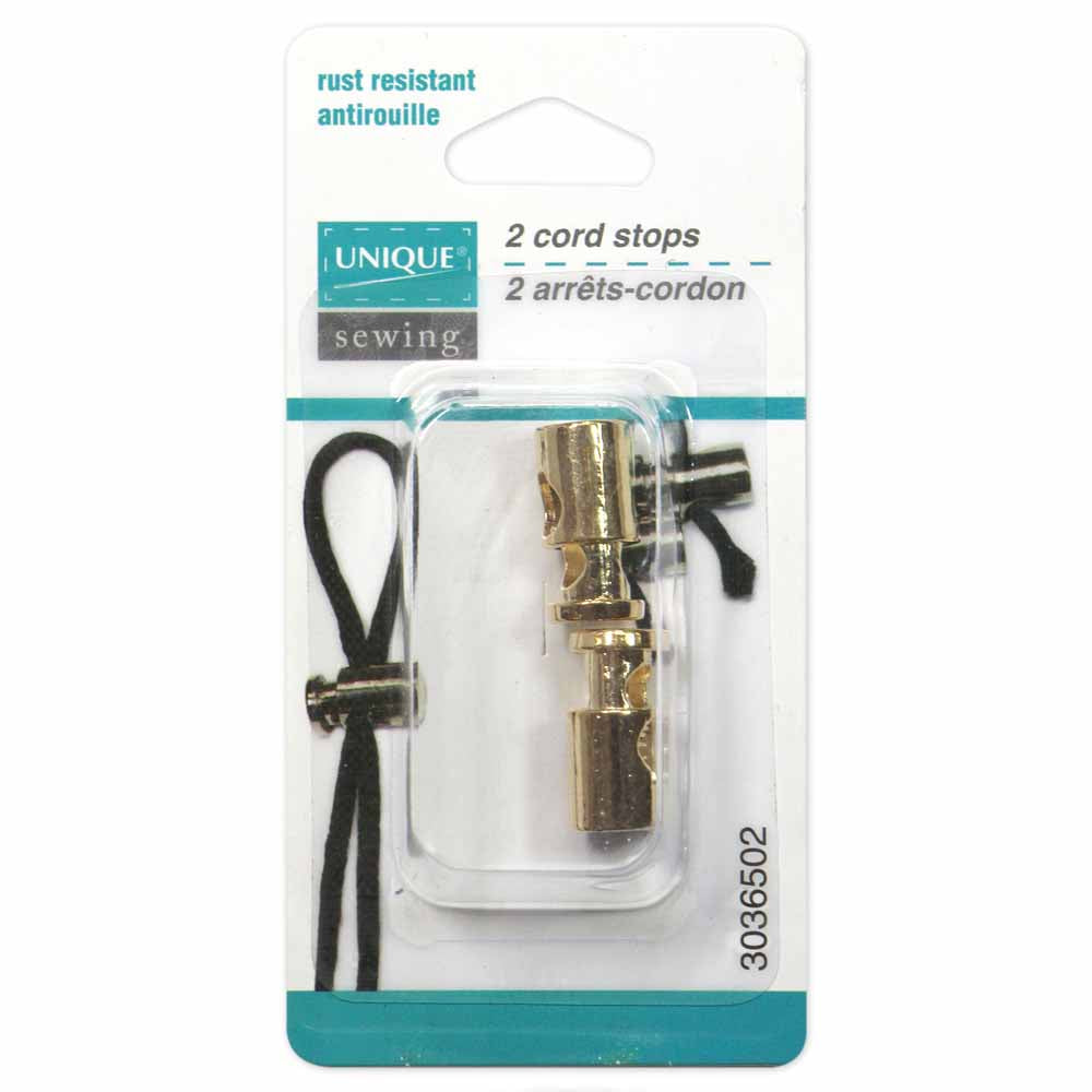 UNIQUE SEWING Metal Cord Stops - Metal - 20mm (0.79") - Gold - 2 pcs