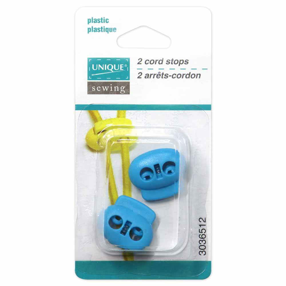 UNIQUE SEWING 2‑Hole Cord Stops – Turquoise – 2 pcs