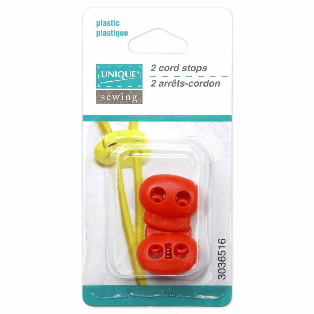 UNIQUE SEWING 2‑Hole Cord Stops – Red – 2 pcs