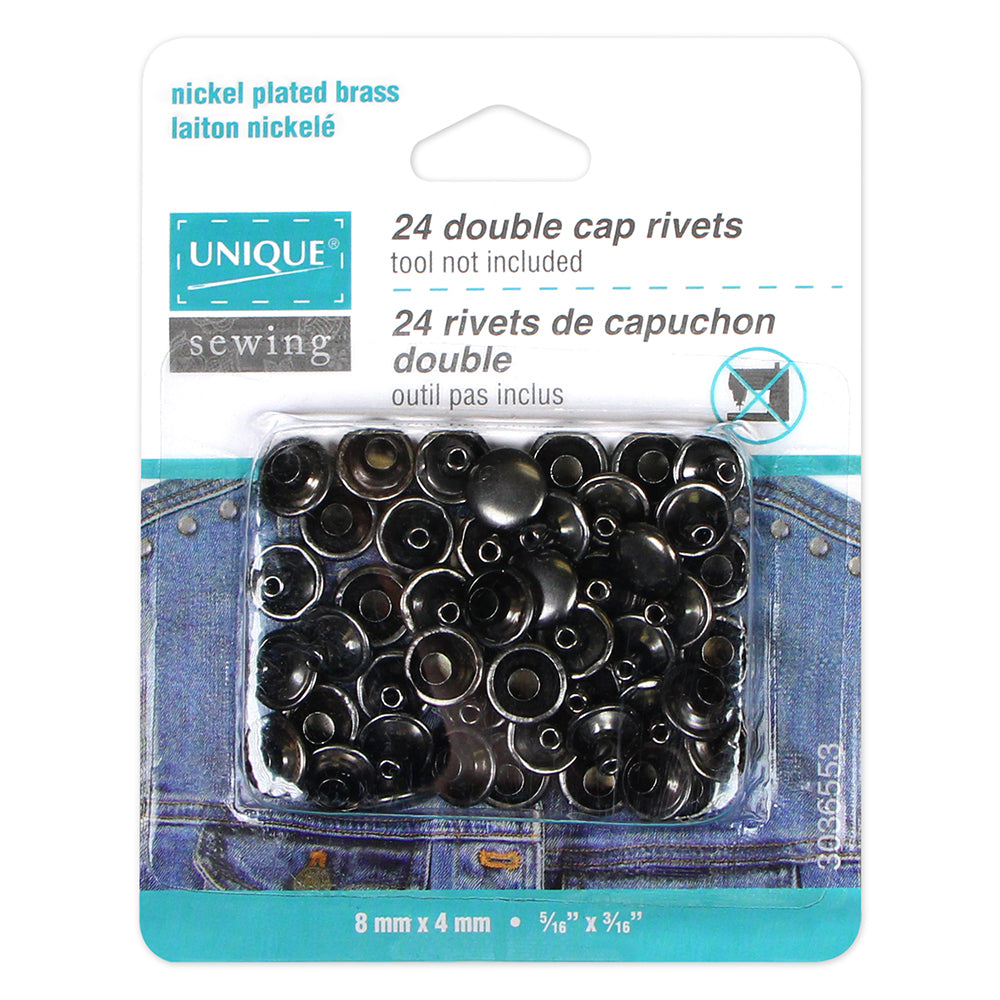UNIQUE SEWING Double‑Cap Rivets – 8mm × 4mm (5/16 × 3/16) – Gunmetal – 24 pcs