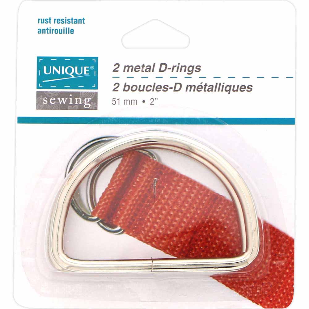 UNIQUE SEWING Metal D‑Rings – 51 mm (2") – Silver – 2 Pcs