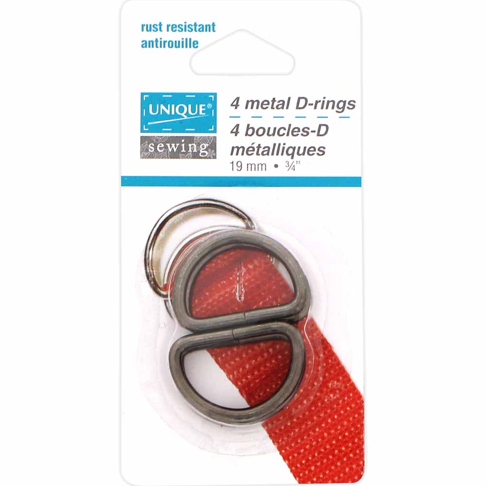 UNIQUE SEWING Metal D‑Rings – 19 mm (3/4") – Black – 4 Pcs
