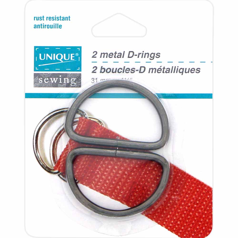UNIQUE SEWING Metal D‑Rings – 31 mm (1 1/4") – Black – 2 Pcs