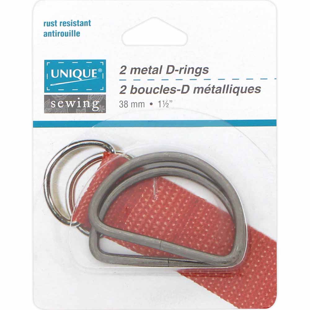 UNIQUE SEWING Metal D‑Rings – 38 mm (1 1/2") – Black – 2 Pcs