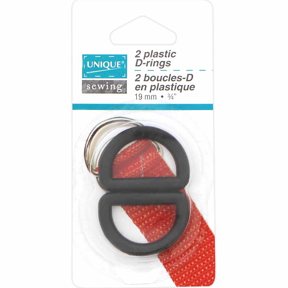 UNIQUE SEWING Plastic D‑Rings – 19 mm (3/4") – Black – 2 Pcs