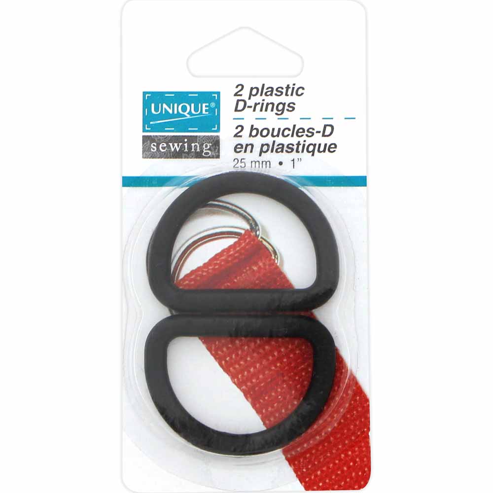 UNIQUE SEWING Plastic D‑Rings – 25 mm (1") – Black – 2 Pcs